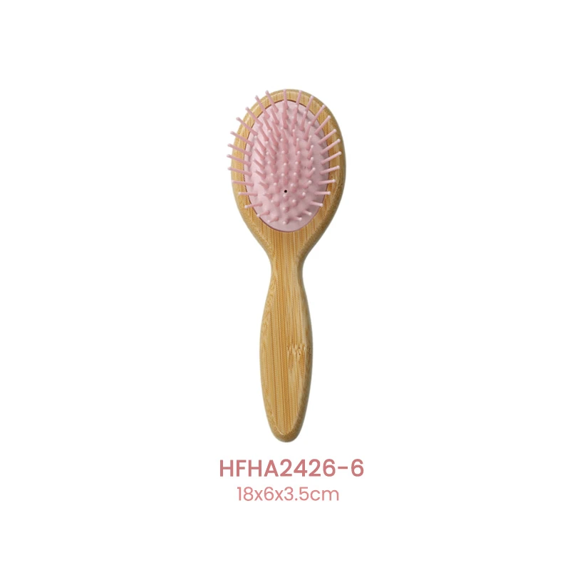 다른 마사지 핀이있는 대나무 패들 헤어 브러시 핑크 쿠션