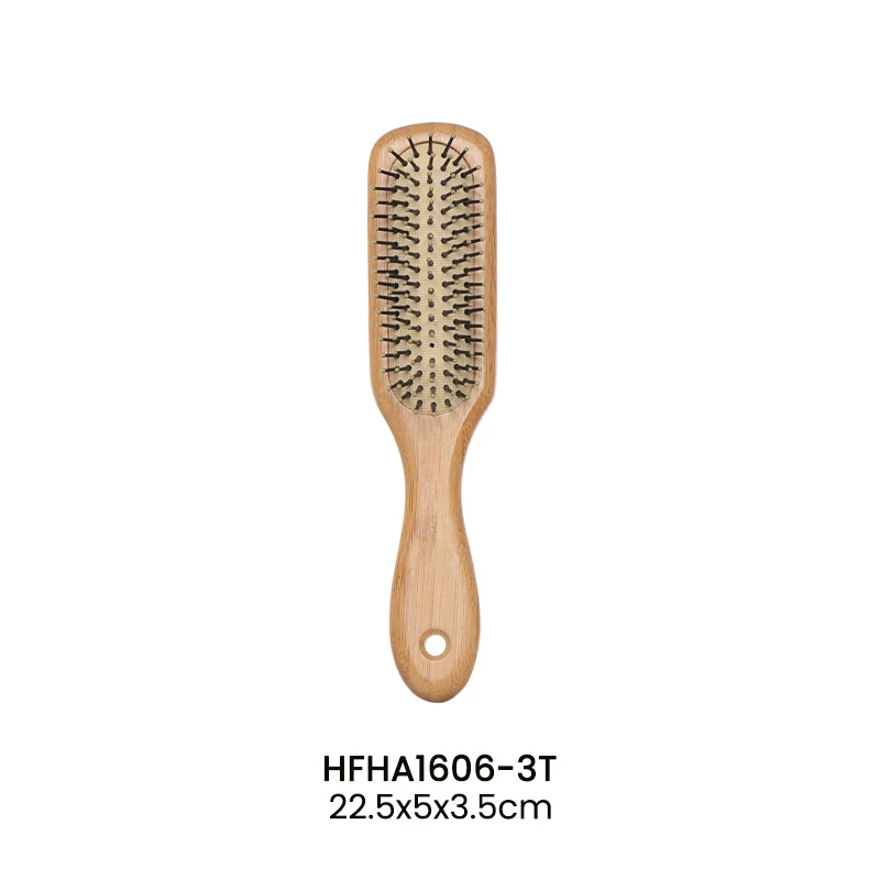 나일론 마사지 핀이 달린 대나무 패들 헤어 브러시 세트