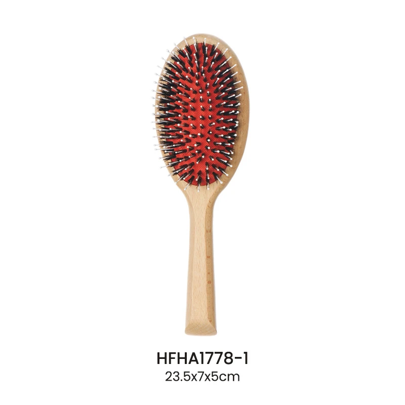 천연 너도밤 나무 타원형 쿠션 헤어 브러시 레드 쿠션